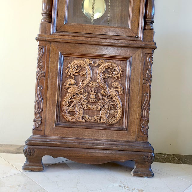 1970s Dragon German Moonface Grandfather Clock For Sale In San Diego - Image 6 of 12