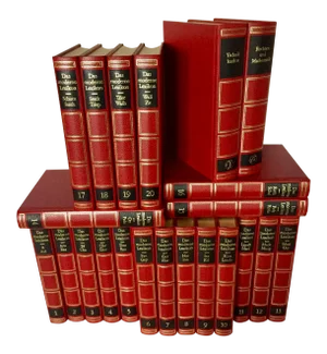 Late 20th Century Contemporary Red and Black Leatherette Volume Collection, Das Moderne Lexikon, 22 Books
