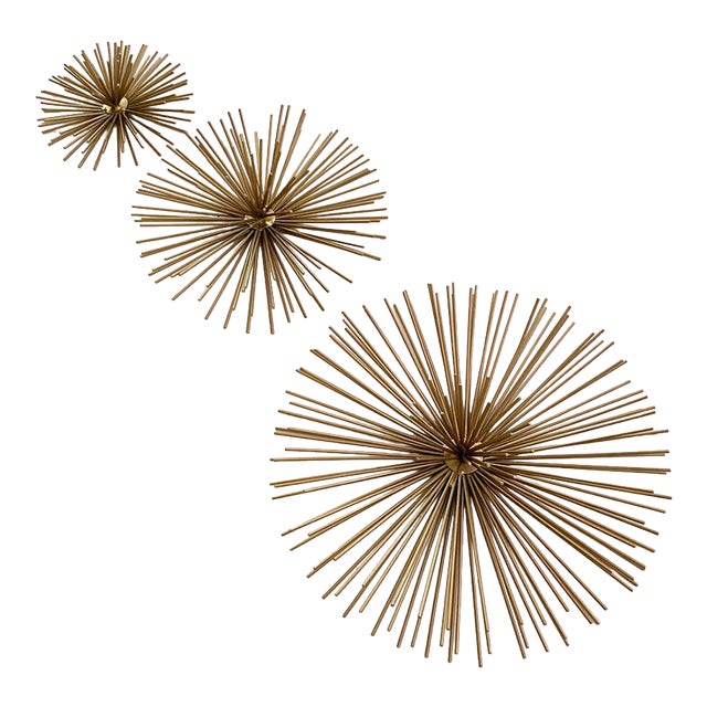 Gold Metal Starburst or "Sea Urchin" Wall Decor - Set of 3 For Sale
