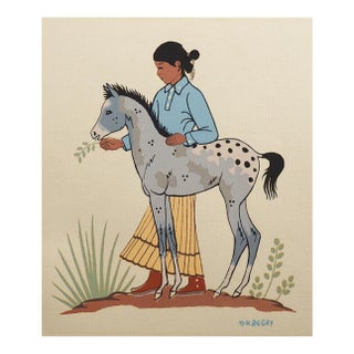 Late 20th Century Harrison Begay Navajo Girl and Appaloosa Foal Serigraph For Sale