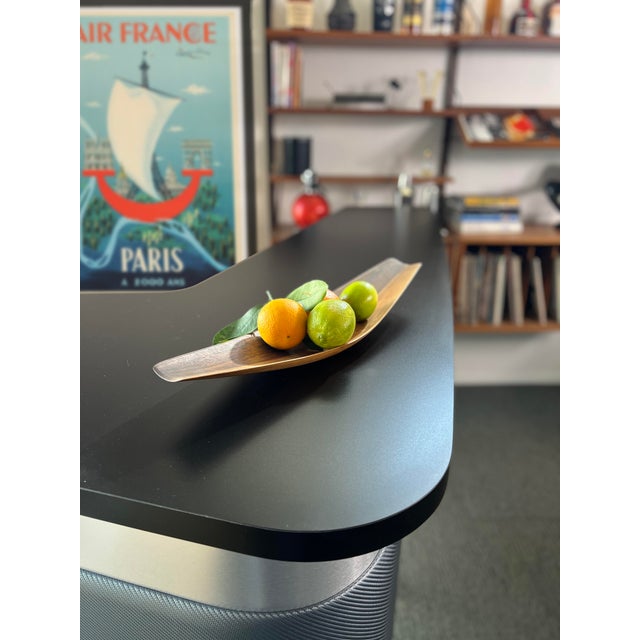 Free Standing Large Boomerang Shaped Home Bar With Brushed Metal Accent For Sale - Image 9 of 10