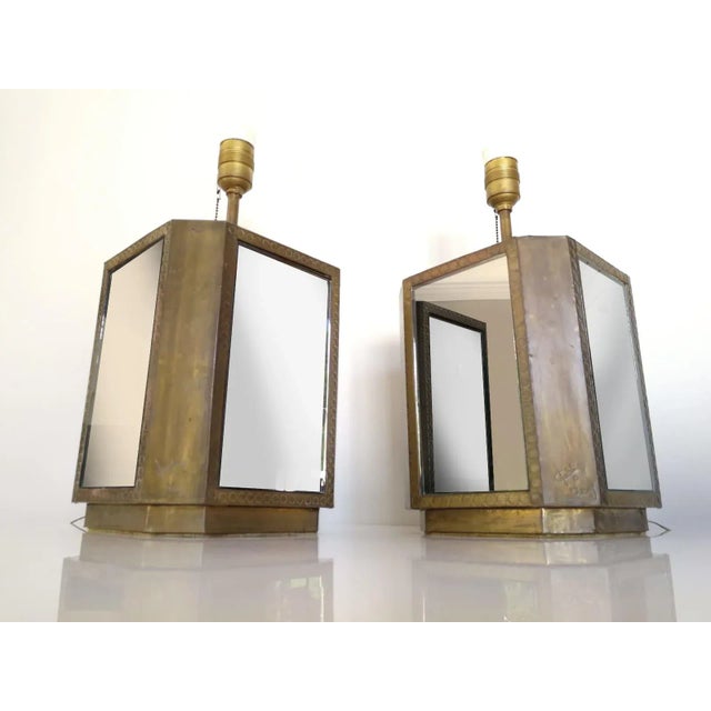 Brass and Mirror Table Lamps by Christian Leroy, 1960s, Set of 2, in Good conditions. Designed 1960 to 1969 European Plug...