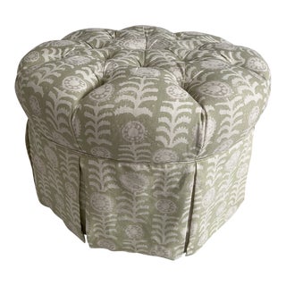 Penny Morrison Fabric Covered Tufted Round Ottoman For Sale