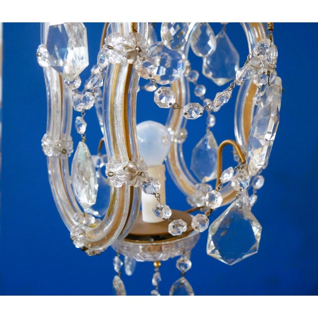 Small Vintage Crystal and Glass Chandelier, 1950s For Sale - Image 3 of 12