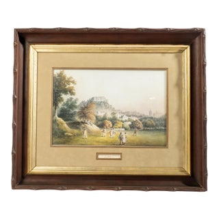 19th Century Golf Scene Lithograph in Carved Walnut Faux Bois Frame For Sale