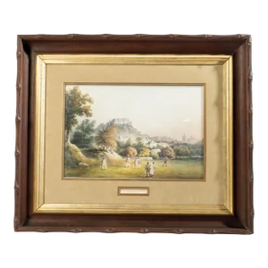 19th Century Golf Scene Lithograph in Carved Walnut Faux Bois Frame