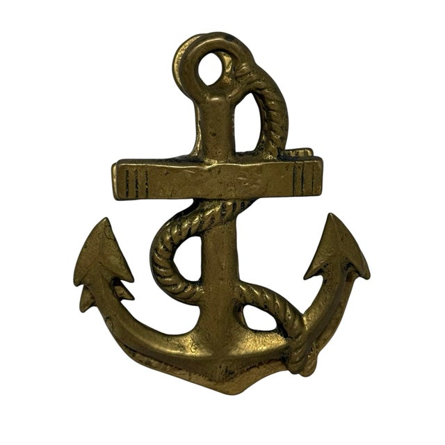 Solid Vintage Brass Ship Anchor Door Knocker — Nautical 4” Tall For Sale - Image 12 of 12