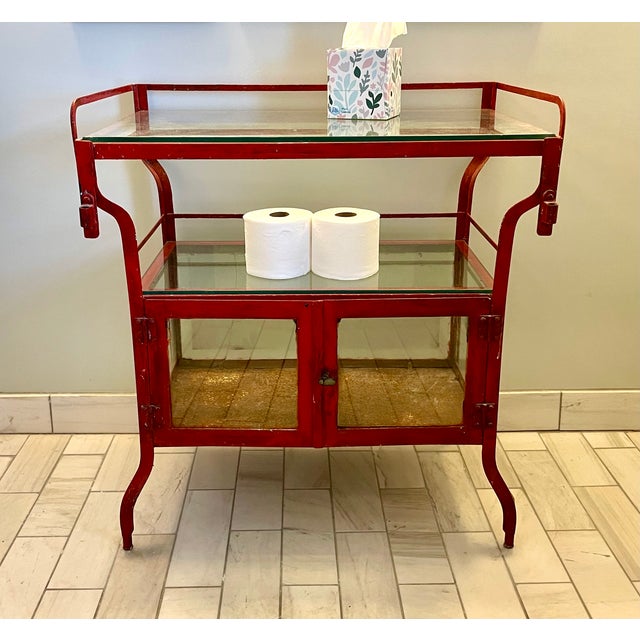 Metal Early 20th Century Antique Metal & Glass Medical Cabinet With Industrial/Eiffel Tower Vibe For Sale - Image 7 of 7