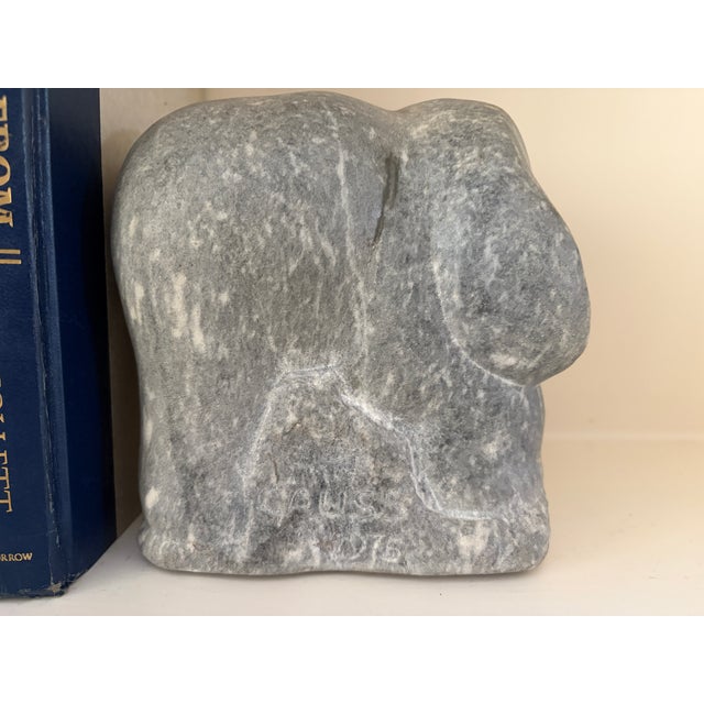 Pair of Signed Eugene Gauss Marble Animal Sculptures, Polar Bear (1973) & Elephant (1975) For Sale - Image 10 of 10