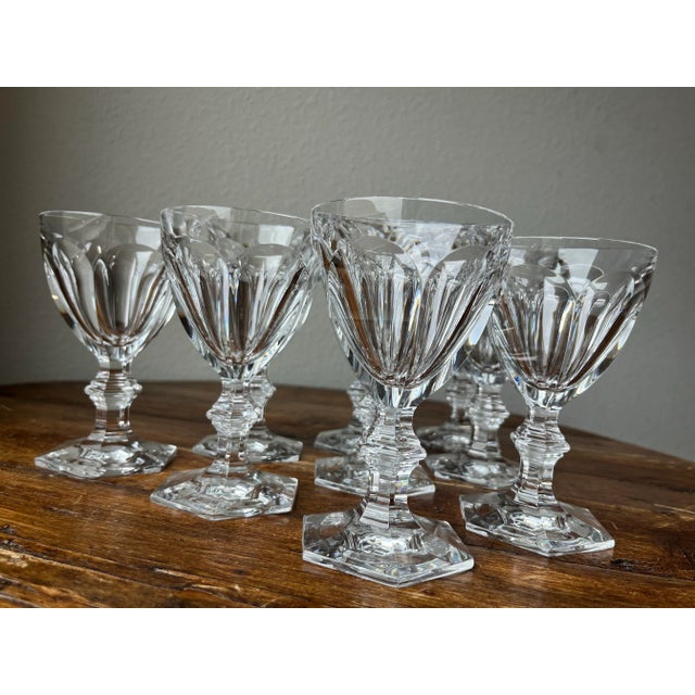 Baccarat Crystal Harcourt Pattern Claret Wine Glasses/Goblets Set of 9 5 3/8” height and 3 1/8 top diameter and 3”...