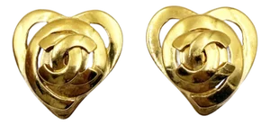 Chanel Vintage Gold Plated Spiral CC Heart Clip on Earrings, A Pair