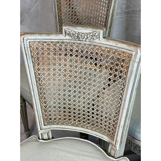 1980s Set of 5 French Louis XVI Style Caned Dining Chairs in Distressed Finish For Sale - Image 4 of 18