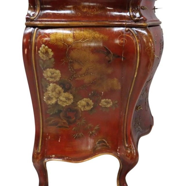Red Lacquer & Scenic Chinoiserie Decorated 3-Drawer Bombay Chest C1920 For Sale - Image 18 of 18