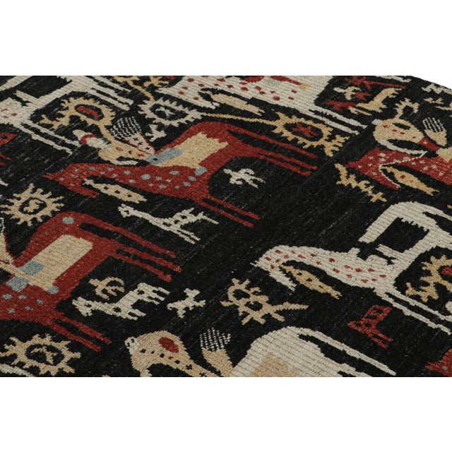 Rug & Kilim Rug & Kilim’s Caucasian-Style Rug in Black With Horseback Rider Pictorials For Sale - Image 4 of 7