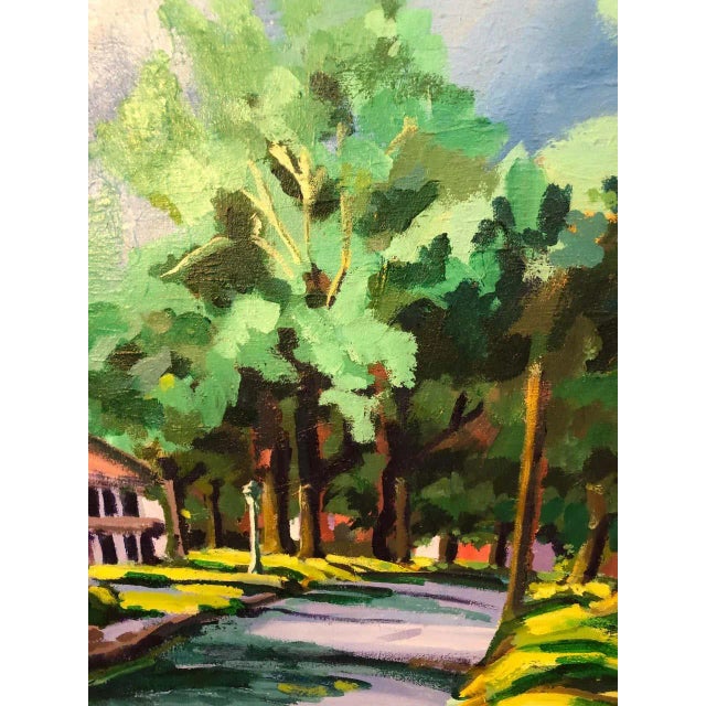 Green 1960s Colorful Mid Century Street Scene - Unsigned For Sale - Image 8 of 13
