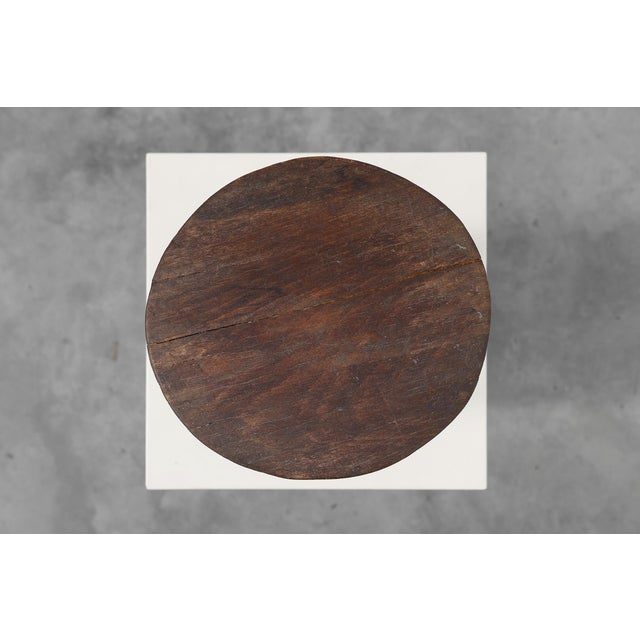 Brown French Rustic Oak Wooden Tripod Stool, 1890s For Sale - Image 8 of 10