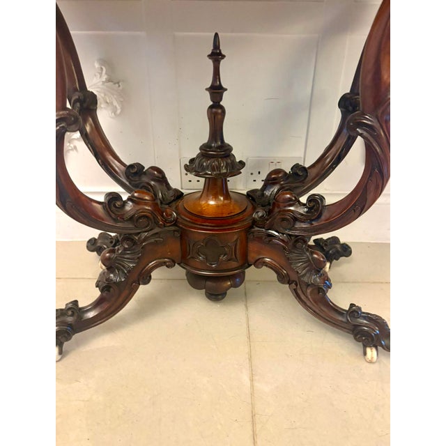 Antique Victorian Burr Walnut Card or Console Table with Carved Basket Base, 1850 For Sale - Image 14 of 16