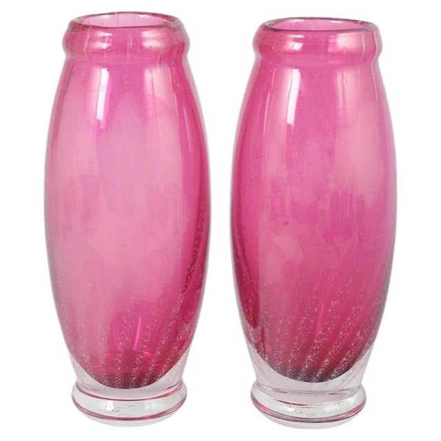 1990s Pink Art Glass Vases from Chribska Glassworks, 1990s, Set of 2 For Sale - Image 5 of 5