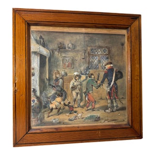 Antique 1800's August L Anthropomorphic Monkeys in a Kitchen Watercolor Painting For Sale