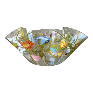 Mid 20th-Century Dorothy Thorpe Originals “Wildflowers” Handkerchief-Shaped Glass Centerpiece / Serving Bowl For Sale