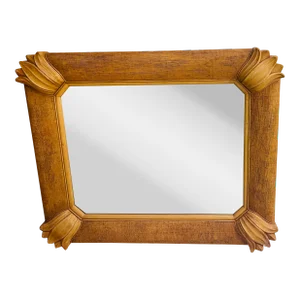 Impressive Coastal Grasscloth Safari Mirror With Leopard