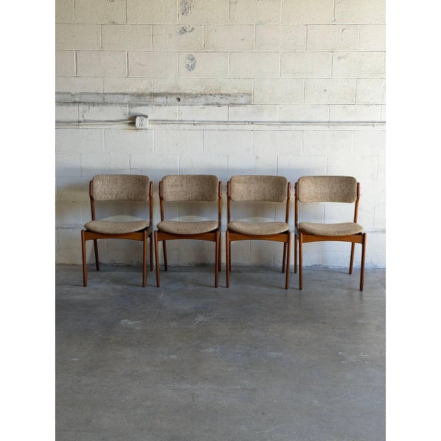 Brown In Style of Erik Buch Model 49 Teak Dining Chairs Set of 4 Fabric Wooden Seating Denmark Mid-Century Modern 1960s For Sale - Image 8 of 11