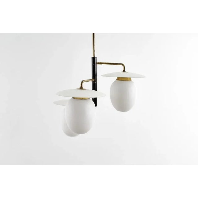 White Mid-Century Modern Brass and Curved Glass Hanging Light, 1950s For Sale - Image 8 of 18