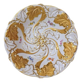 Antique Meissen Large Bowl Centerpiece Gilt Crossed Swords Mark For Sale
