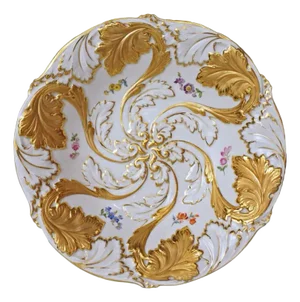Early 20th Century Meissen Large Bowl Centerpiece Gilt Crossed Swords Mark