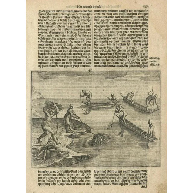 Title: Early Depiction of Indigenous Fishing, “Maniere van te visschen,” Linschoten c.1601 : Original 17th-century Dutch...