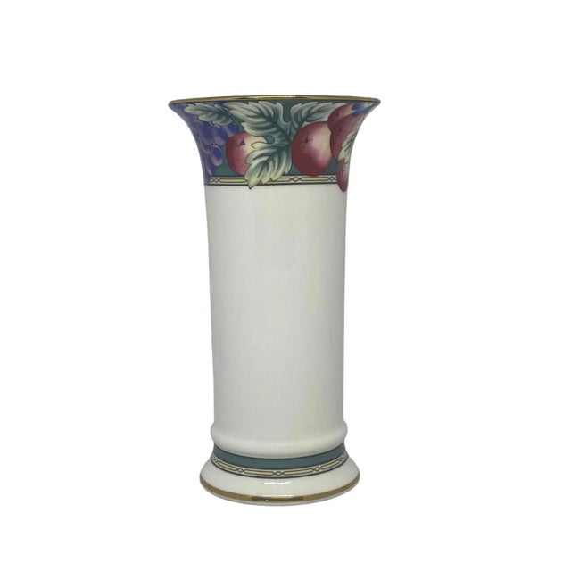 English Vintage Royal Doulton Orchid Hill Medium Column Fine Bone China Vase For Sale - Image 3 of 12