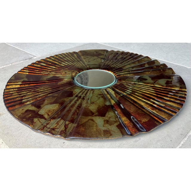 Contemporary Late 20th-Century Verre Eglomisé-Style Reverse Painted Ribbed Glass Wall Mirror For Sale - Image 3 of 18
