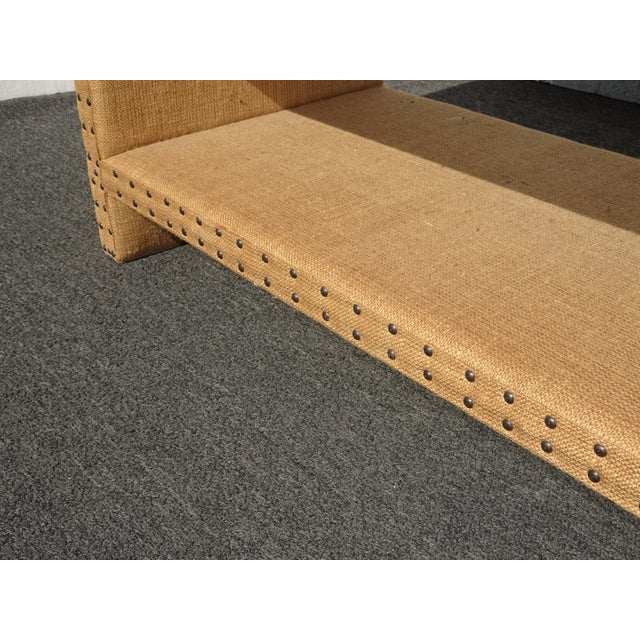 Modern Golden Brown Burlap Bookcase W Decorative Nails For Sale - Image 10 of 15