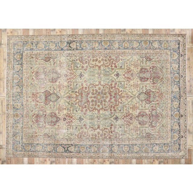 Beige Antique Persian Yazd Rug - 10'02 x 14'09 For Sale - Image 8 of 10
