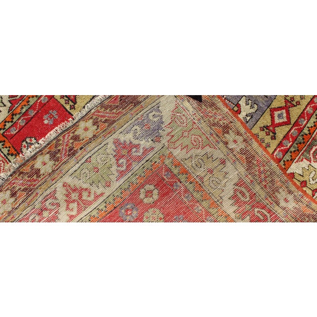 Colorful Antique Turkish Small Oushak Carpet in Multi Layered Design For Sale In Atlanta - Image 6 of 7