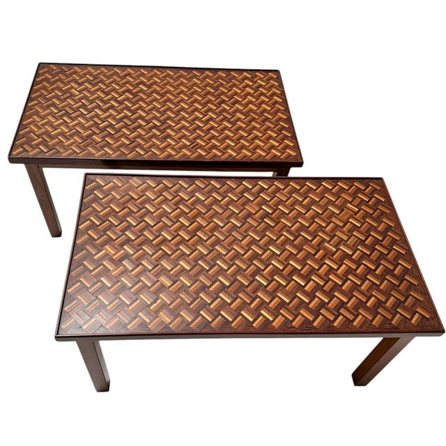 Mid-Century Modern Mid-Century Modern Side Tables with Mosaic Inlaid Tops, 1960s, Set of 2 For Sale - Image 3 of 11