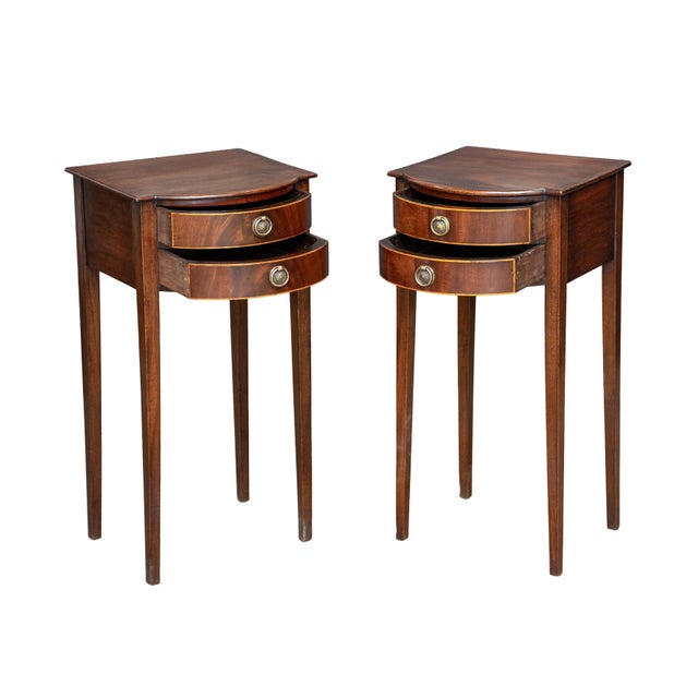 French French Bowfront Nightstands or Bedside Tables of Patinated Walnut - Sold as Pair For Sale - Image 3 of 11
