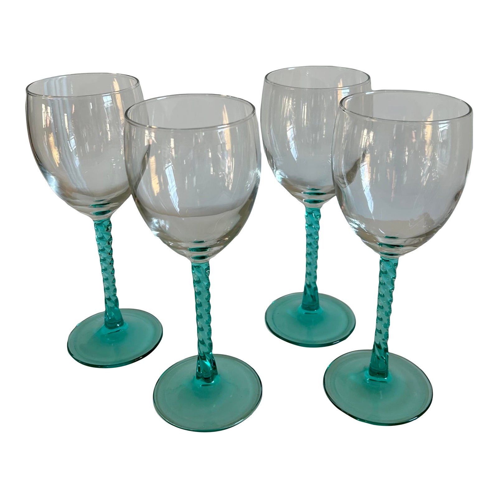 Aqua Blue Stem Wine Glasses Chairish