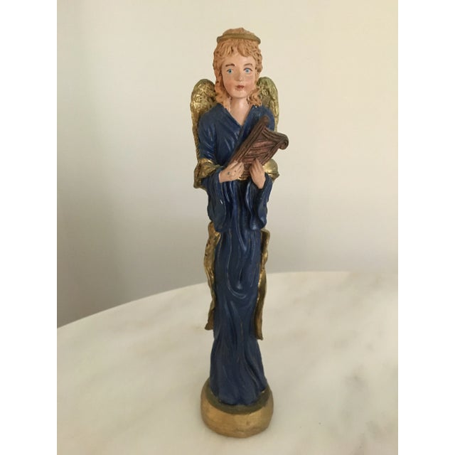 Rustic Vintage 1950s Hand Painted Chalkware Angel With Harp For Sale - Image 3 of 12