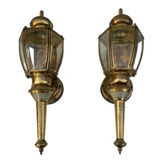 Late 20th Century Brass Exterior Wall Lantern Fixture- a Pair For Sale