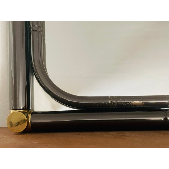 Mid-Century Modern Vintage Rectanglar Wall Mirror in Tubular Metal and Brass, 1970s-1980s For Sale - Image 3 of 18