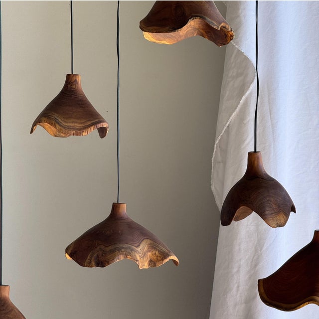 Small Organic Teak Pendant Light with Hat, 1980s For Sale - Image 16 of 18