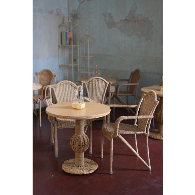 Bamboo and glass dining set – 1970s product details comprising a table with bamboo base and glass top, and six chairs....