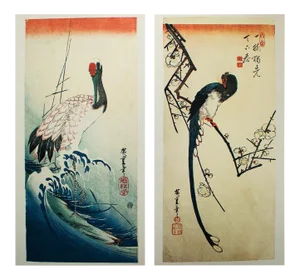1980s After Hiroshige, Red-Crowned Crane and Long-Tailed Bird, Reproduction Prints - Pair