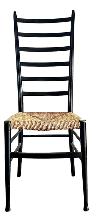 Mid-Century Modern Italian High-Back Black Side, Office Chair With a Rush Seat in the Iconic Style of Italian Designer Gio Ponti