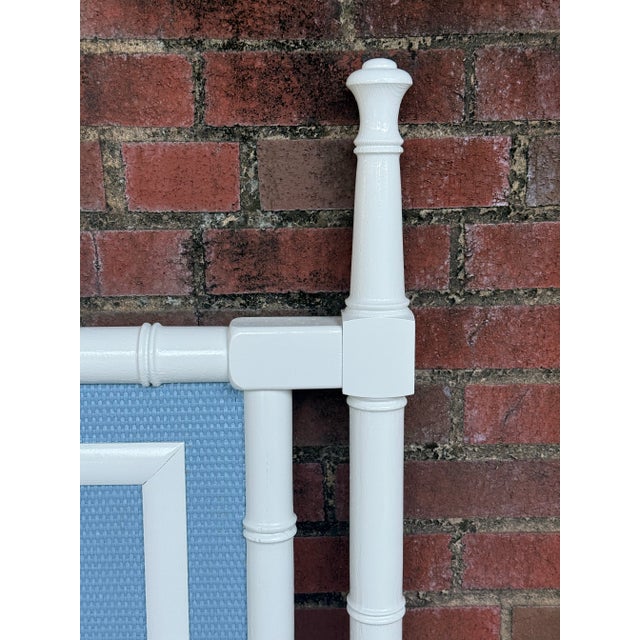 Wood Chic Vintage Palm Beach Regency Faux Bamboo King Size Headboard With Greek Key Motif - Newly Painted French Blue and White For Sale - Image 7 of 11