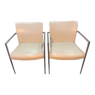 Hickory Business Furniture Faux Croc and Metal Arm Chairs - A Pair For Sale