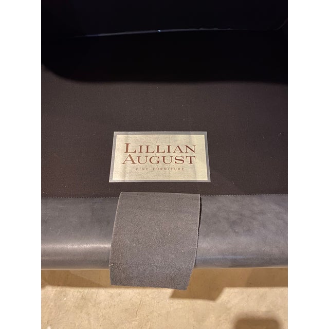Lillian August Bluish-Gray Leather Easy Chair For Sale - Image 10 of 11