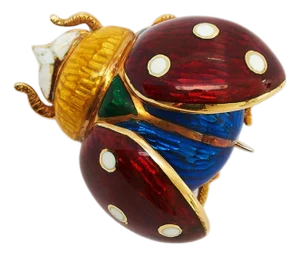 1940s 18k Yellow Beetle Gold and Enamel Brooch