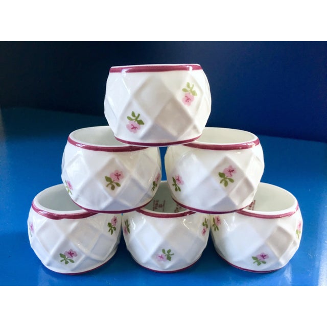 1986 Roses and Lattice Napkin Rings - Set of 6 For Sale - Image 9 of 9